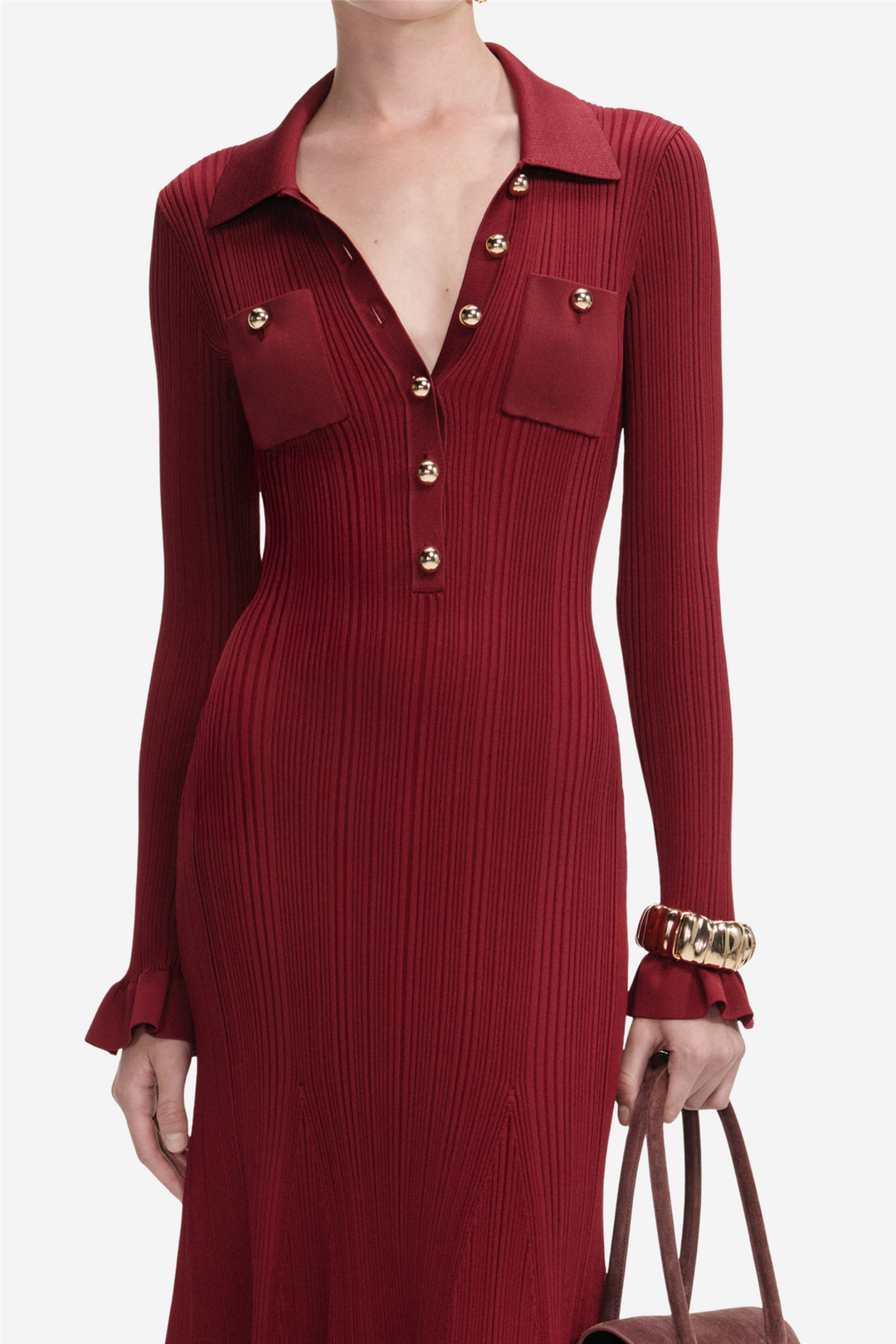 Self-Portrait Kjoler & jumpsuits Ribbed Knit Midi Dress Burgundy