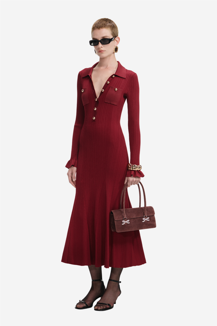 Self-Portrait Kjoler & jumpsuits Ribbed Knit Midi Dress Burgundy
