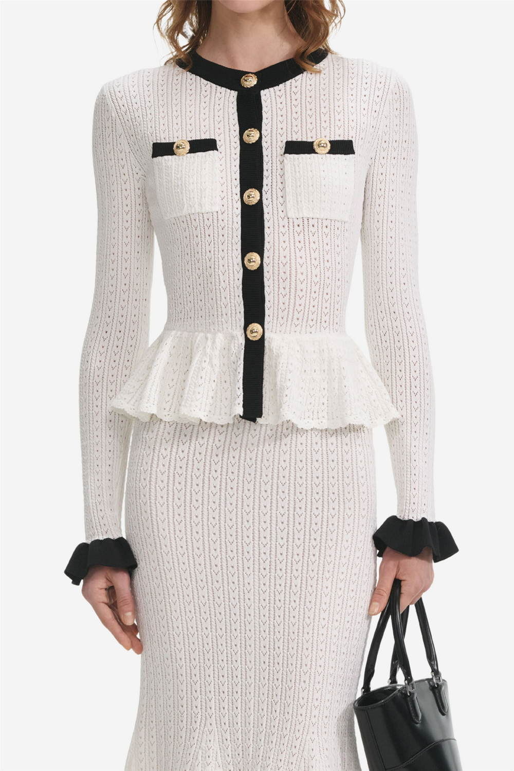 Self-Portrait Kjoler & jumpsuits White Pointelle Knit Midi Dress