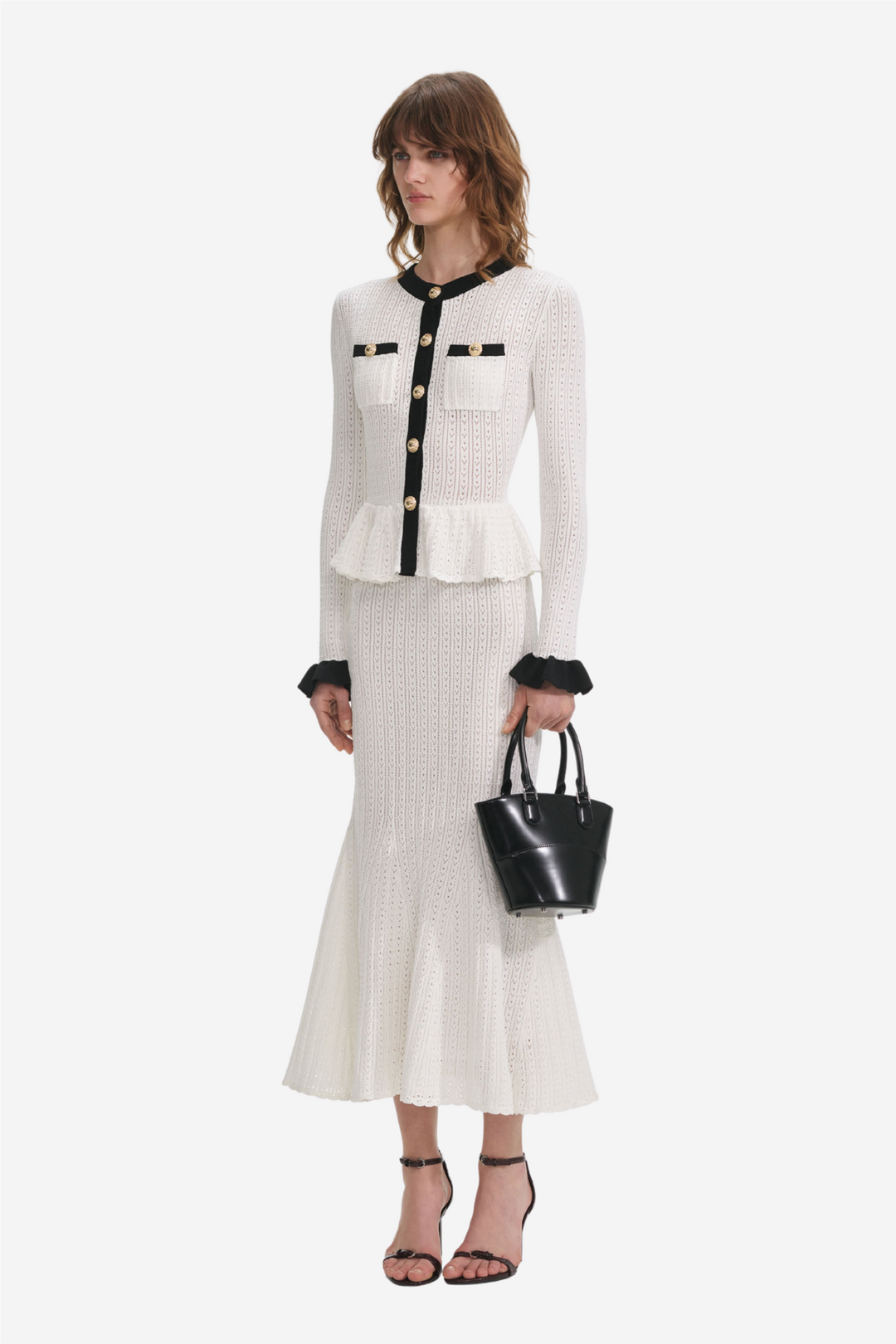 Self-Portrait Kjoler & jumpsuits White Pointelle Knit Midi Dress