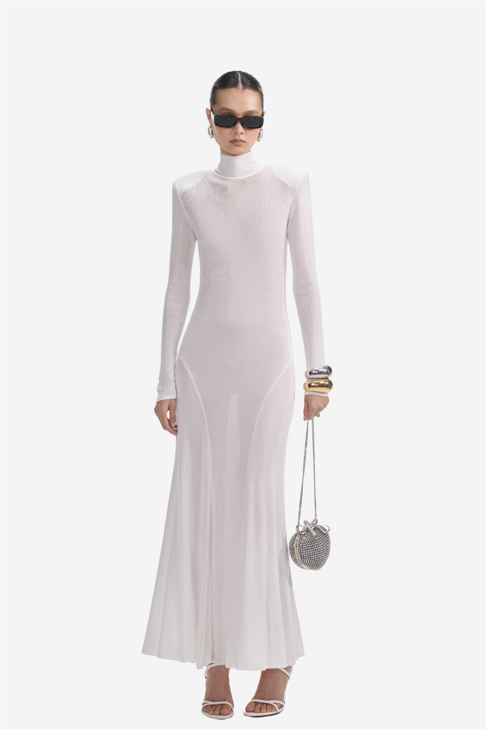 Self-Portrait Kjoler & jumpsuits White Viscose Knit Maxi Dress