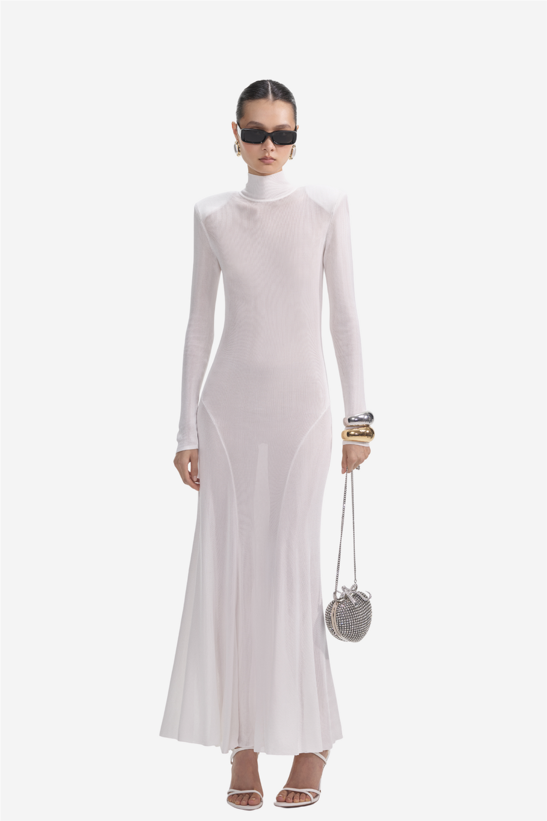 Self-Portrait Kjoler & jumpsuits White Viscose Knit Maxi Dress