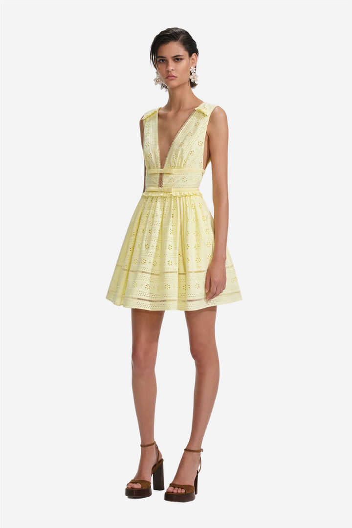 Self-Portrait Kjoler & jumpsuits Yellow Cotton Broderie Mini Dress