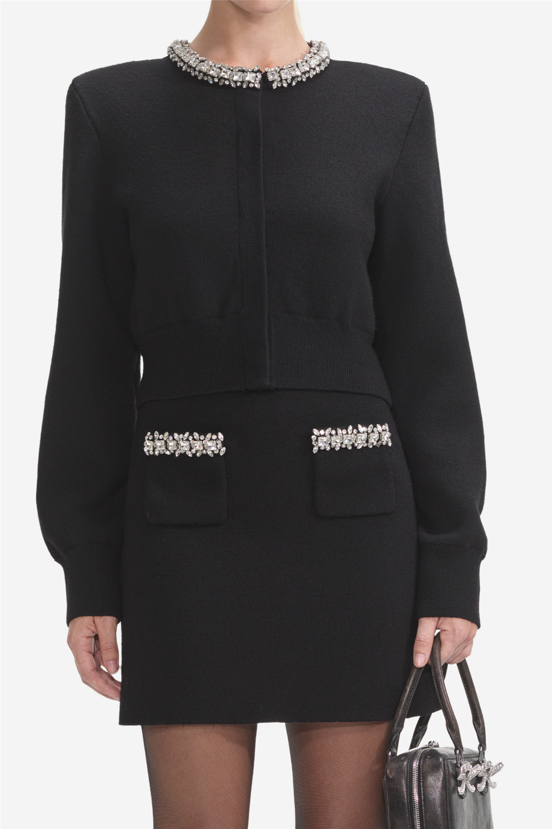 Self-Portrait Skjørt Black Knit Embellished Mini Skirt