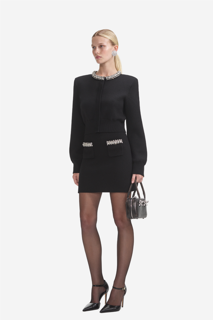 Self-Portrait Skjørt Black Knit Embellished Mini Skirt