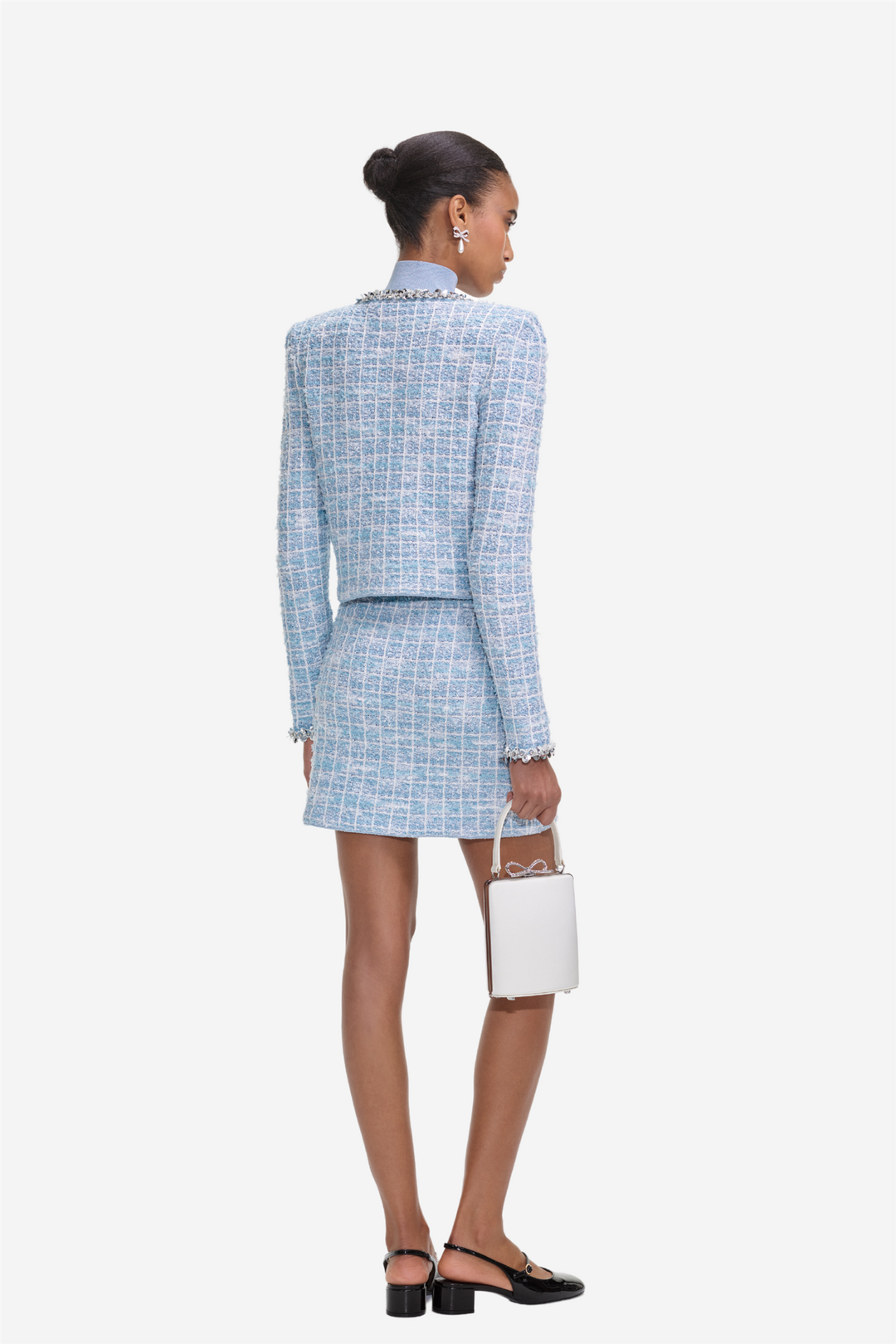 Self-Portrait Skjørt Blue Check Knit Mini Skirt