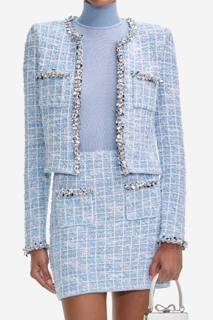 Self-Portrait Skjørt Blue Check Knit Mini Skirt