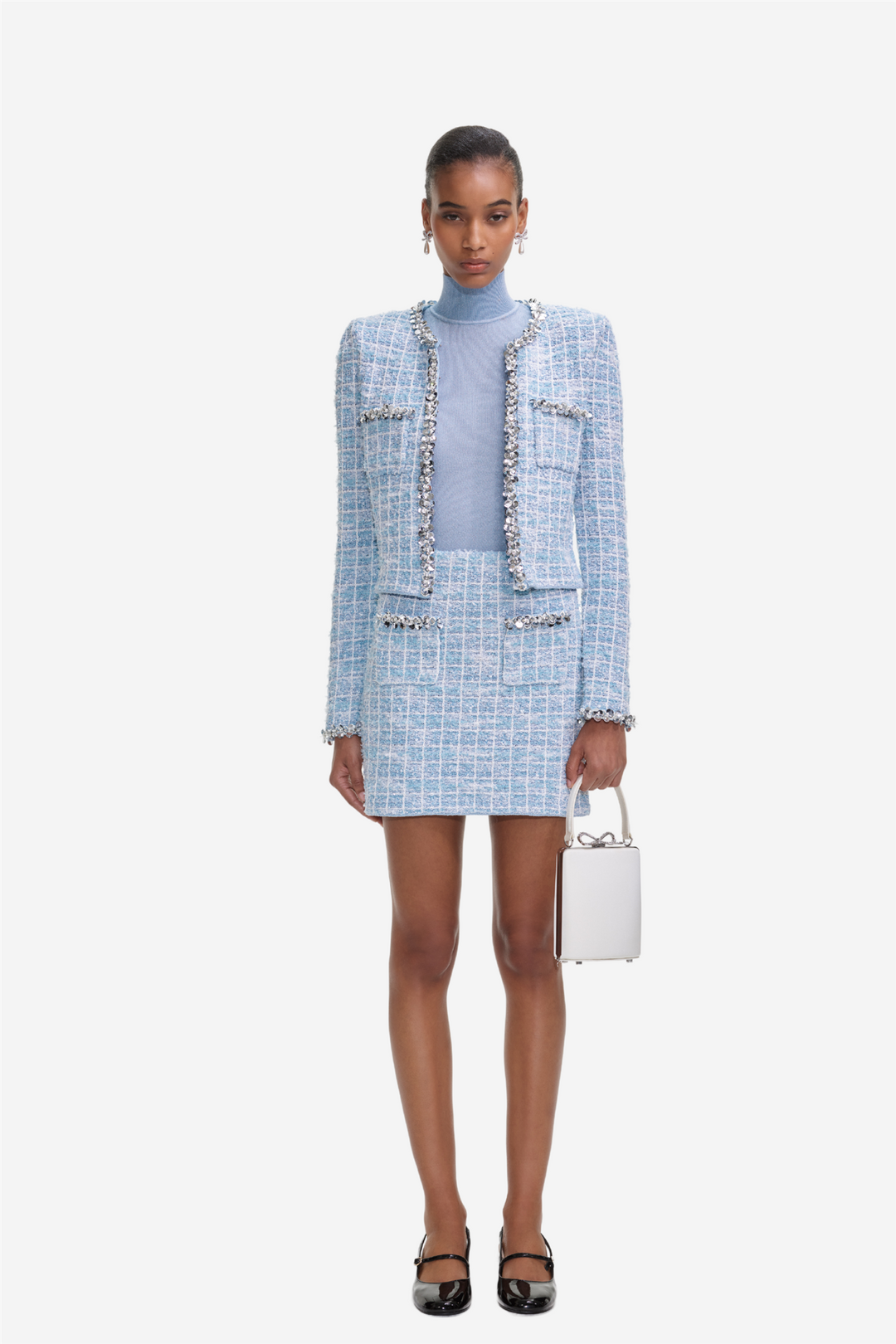 Self-Portrait Skjørt Blue Check Knit Mini Skirt