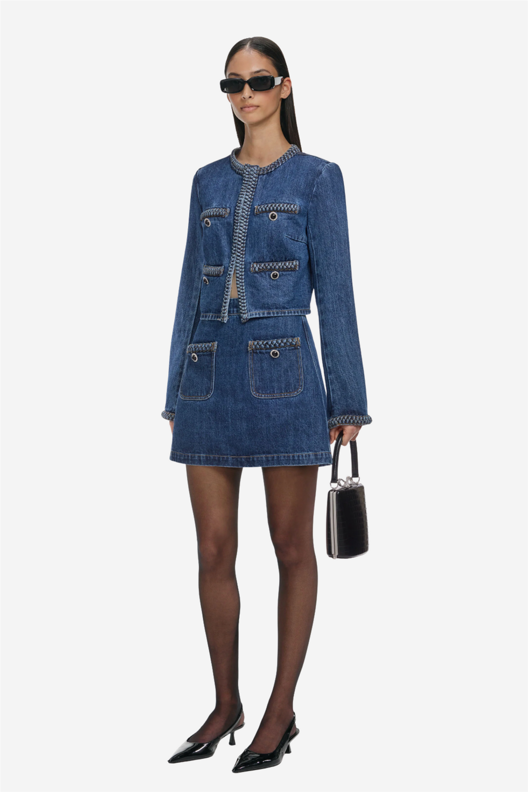Self-Portrait Skjørt Braided Denim Mini Skirt Blue