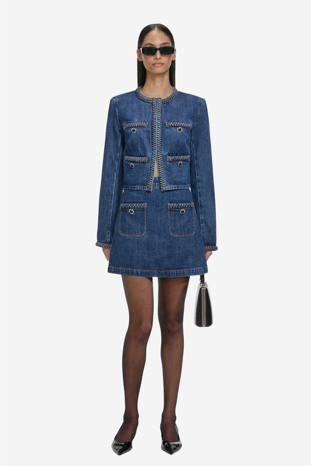 Self-Portrait Skjørt Braided Denim Mini Skirt Blue