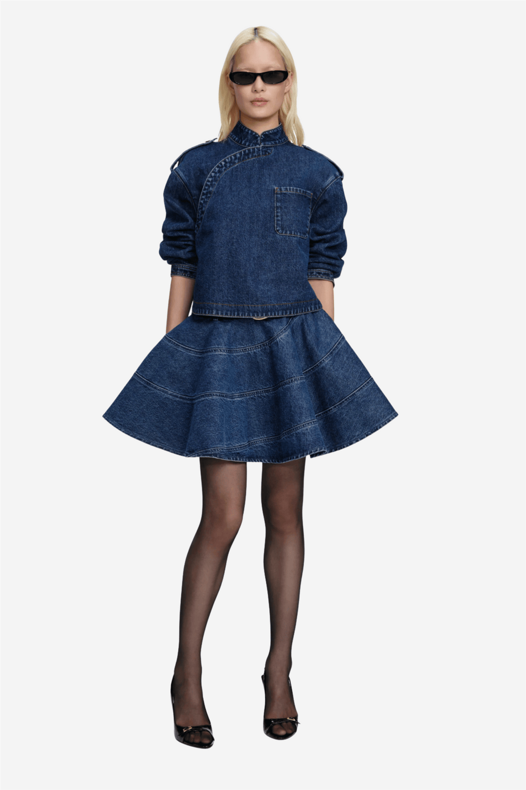 Self-Portrait Skjørt Flared Denim Mini Skirt