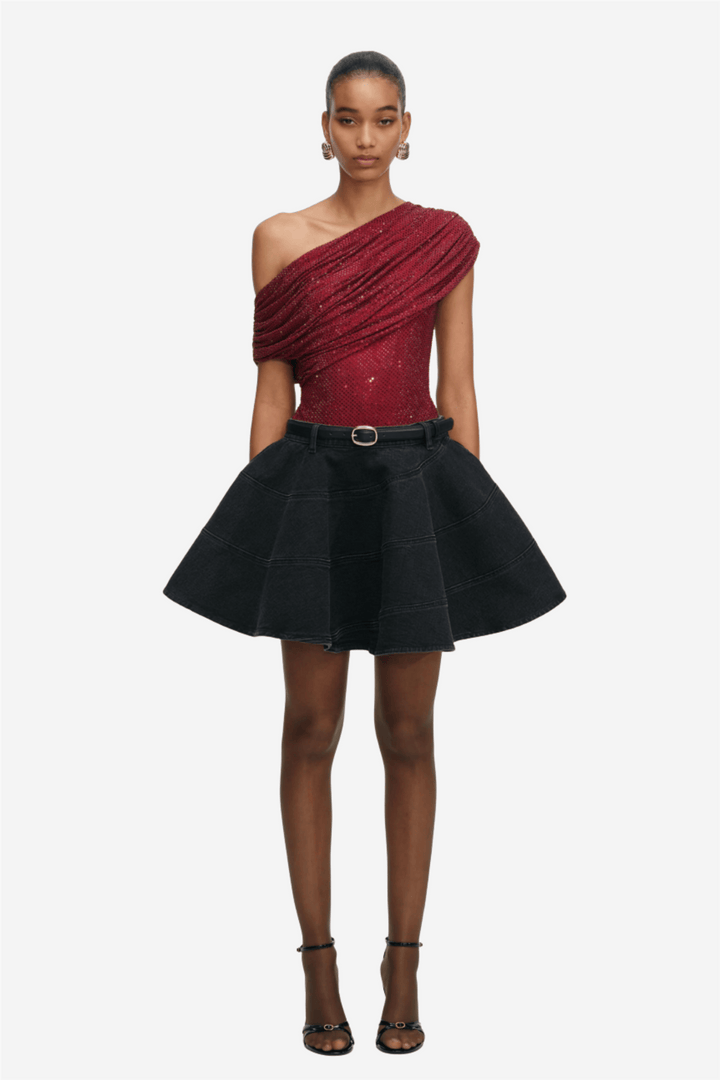 Self-Portrait Topper & t-skjorter Burgundy Rhinestone Drape Top