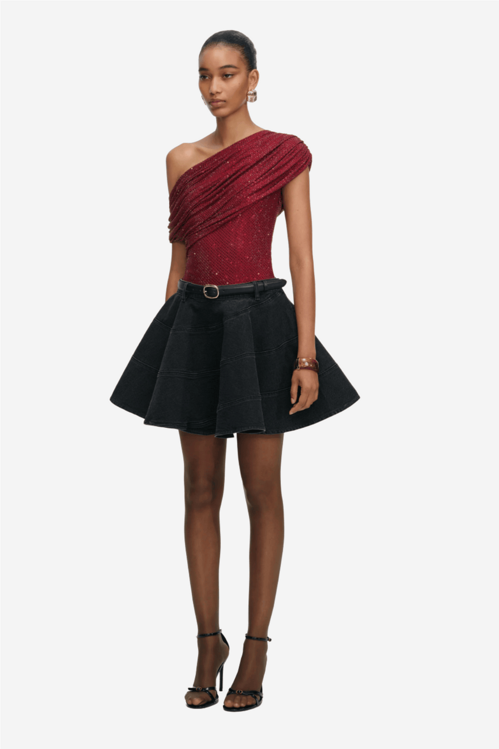 Self-Portrait Topper & t-skjorter Burgundy Rhinestone Drape Top