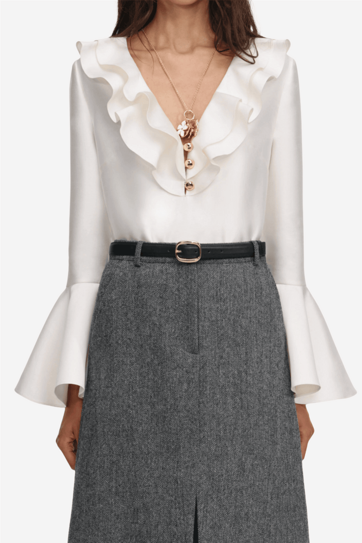 Self-Portrait Topper & t-skjorter Cream Taffeta Ruffle Top