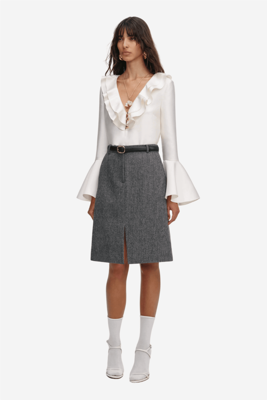 Self-Portrait Topper & t-skjorter Cream Taffeta Ruffle Top