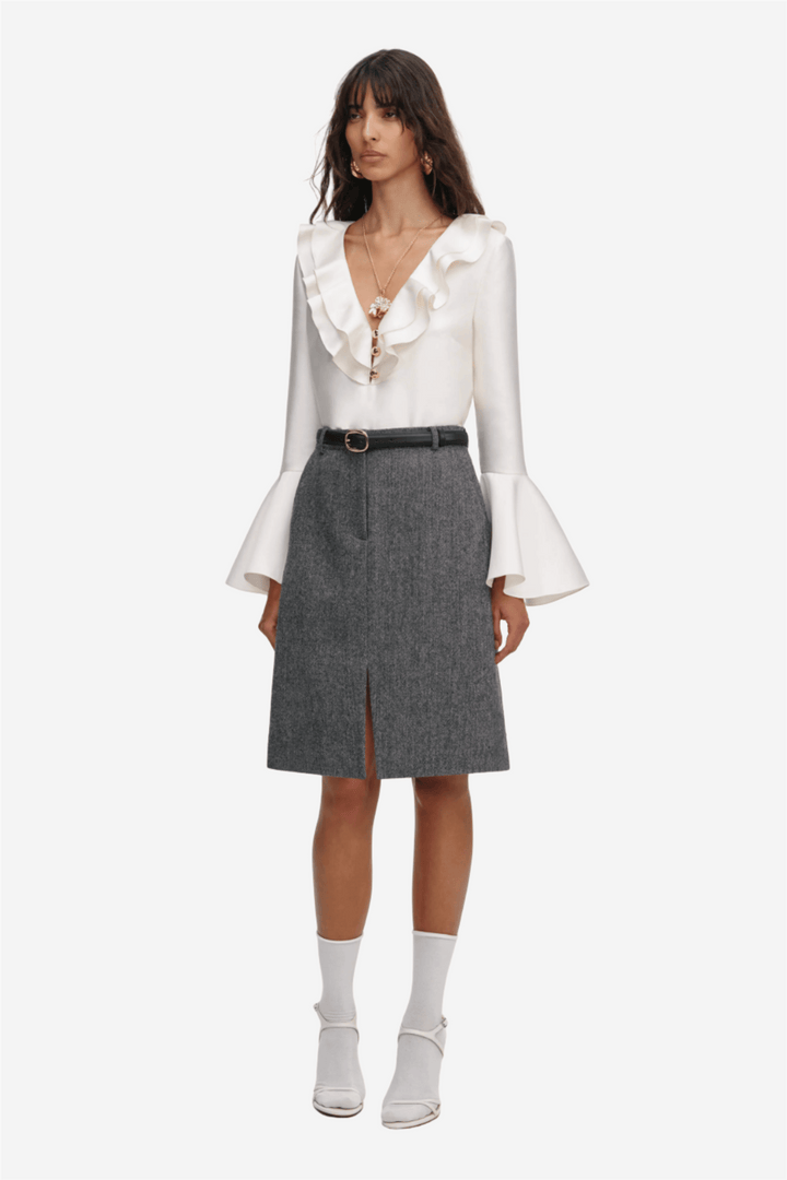 Self-Portrait Topper & t-skjorter Cream Taffeta Ruffle Top