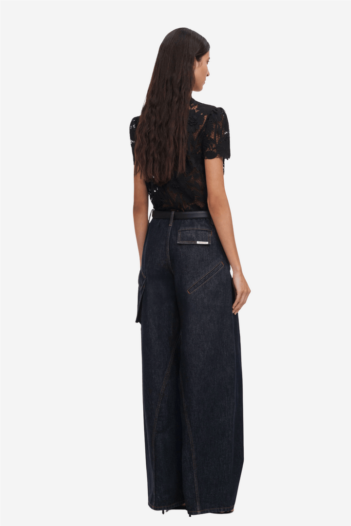 Self-Portrait Topper & t-skjorter Lace Tie Neck Top Black