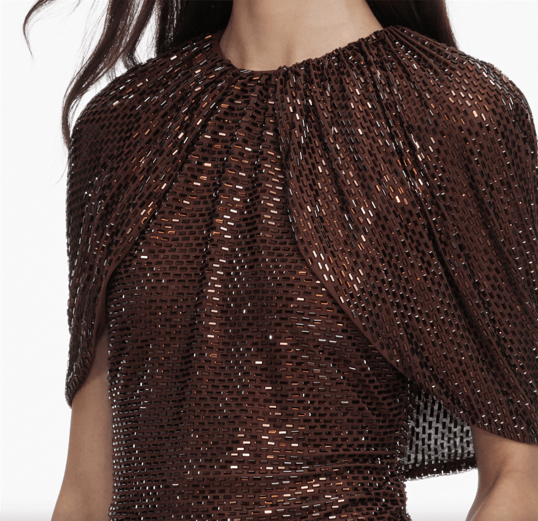 Self-Portrait Topper & t-skjorter Rhinestone Cape Sleeve Top Brown
