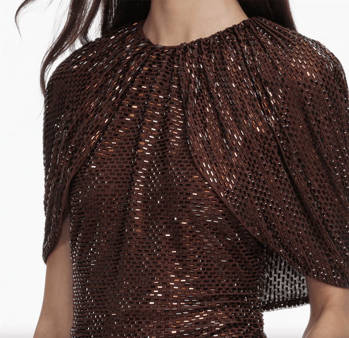 Self-Portrait Topper & t-skjorter Rhinestone Cape Sleeve Top Brown