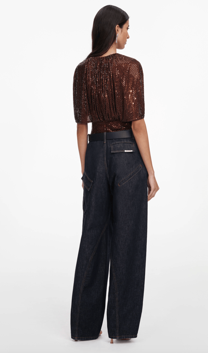 Self-Portrait Topper & t-skjorter Rhinestone Cape Sleeve Top Brown