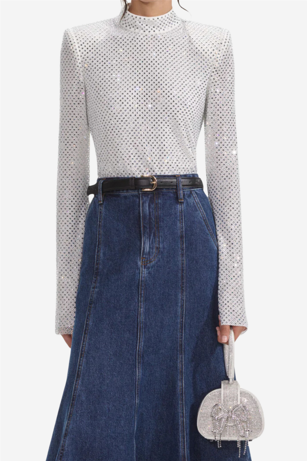 Self-Portrait Topper & t-skjorter Silver Rhinestone Fishnet Top