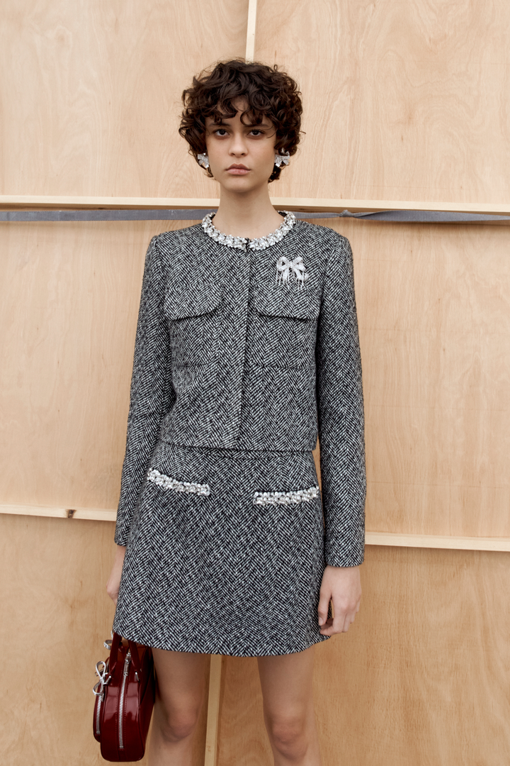 Self-Portrait Yttertøy Black Herringbone Embellished Jacket