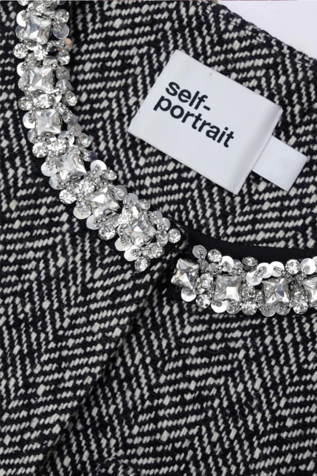 Self-Portrait Yttertøy Black Herringbone Embellished Jacket