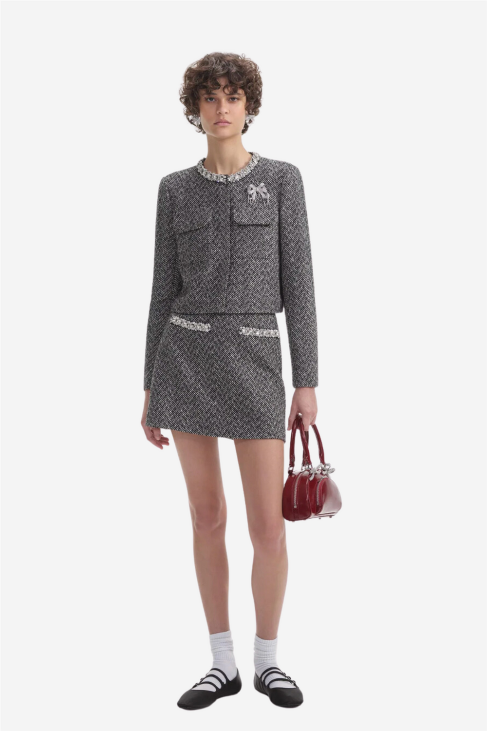 Self-Portrait Yttertøy Black Herringbone Embellished Jacket