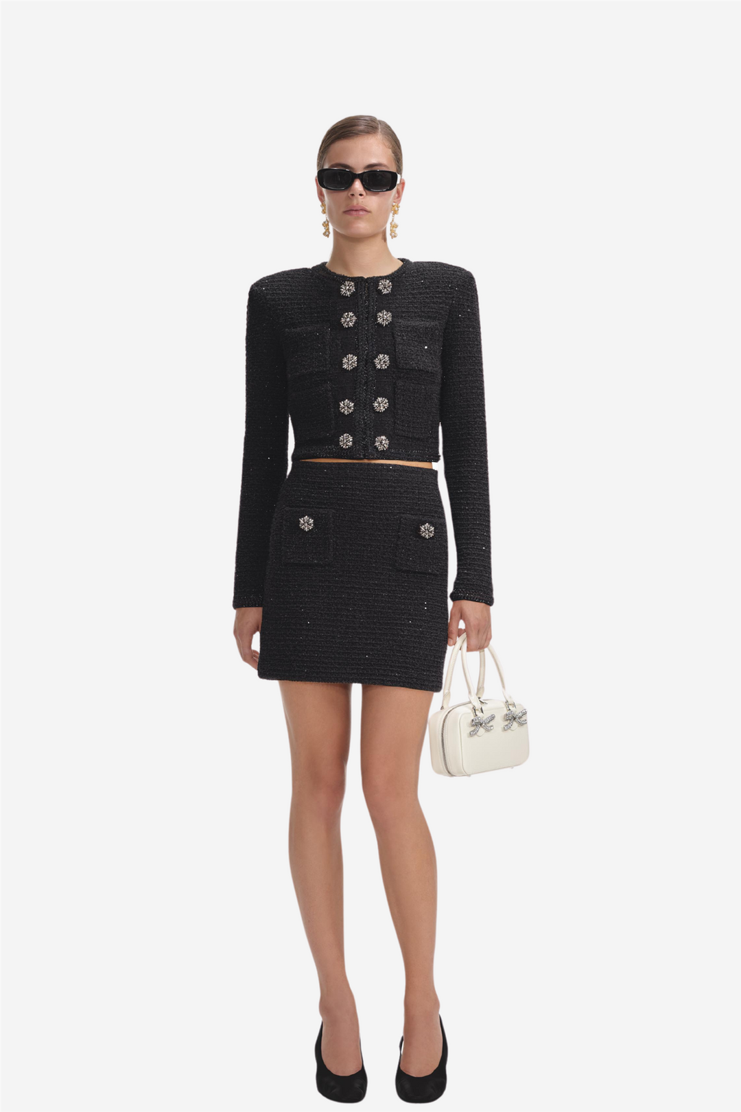 Self-Portrait Yttertøy BLACK TEXTURED KNIT JACKET Black