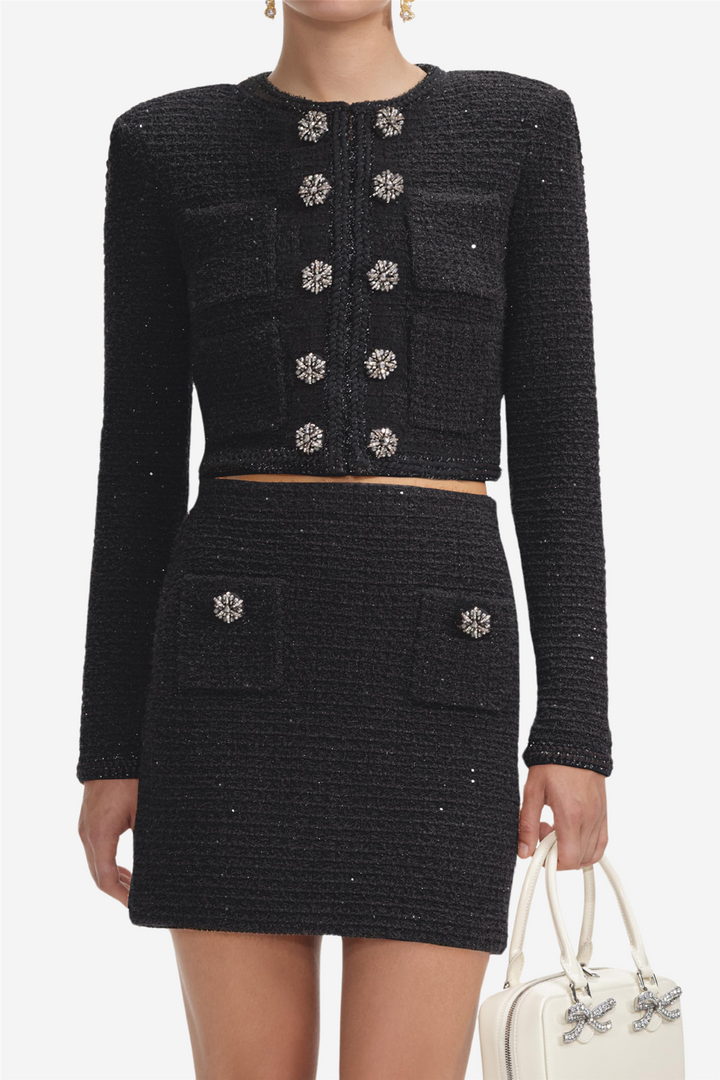 Self-Portrait Yttertøy BLACK TEXTURED KNIT JACKET Black