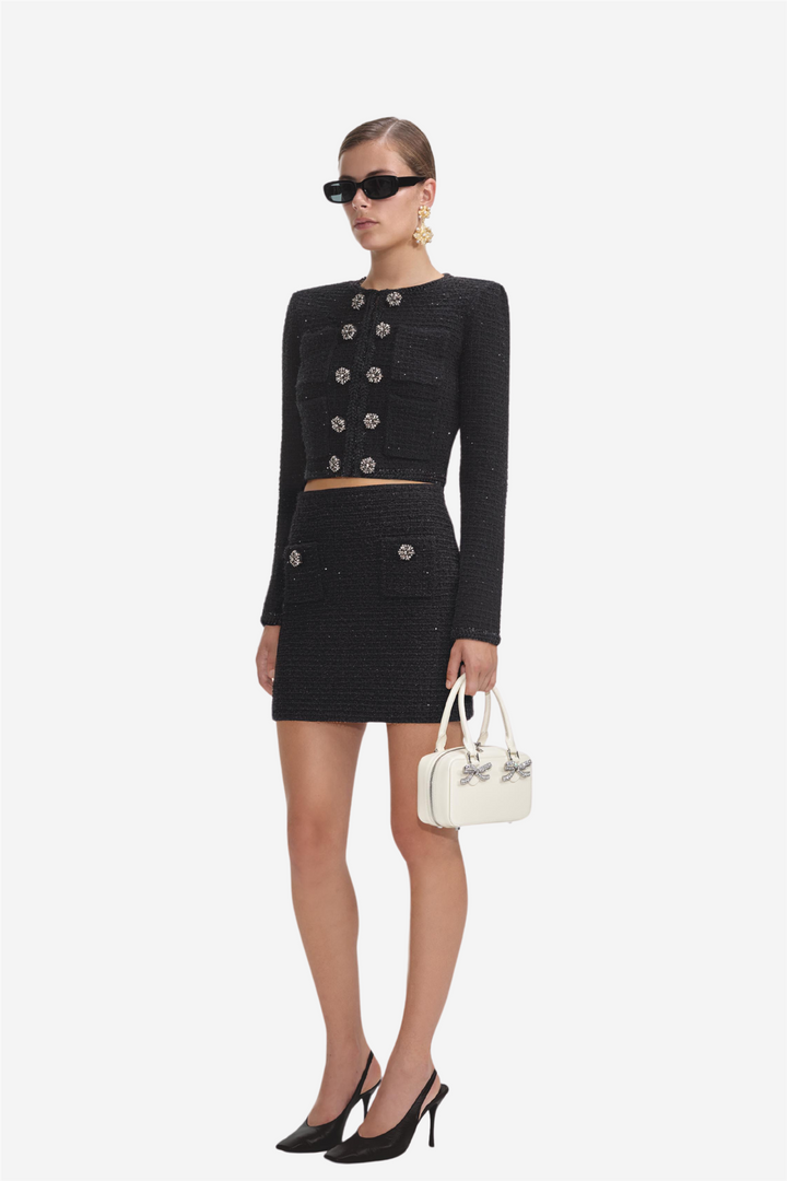 Self-Portrait Yttertøy BLACK TEXTURED KNIT JACKET Black