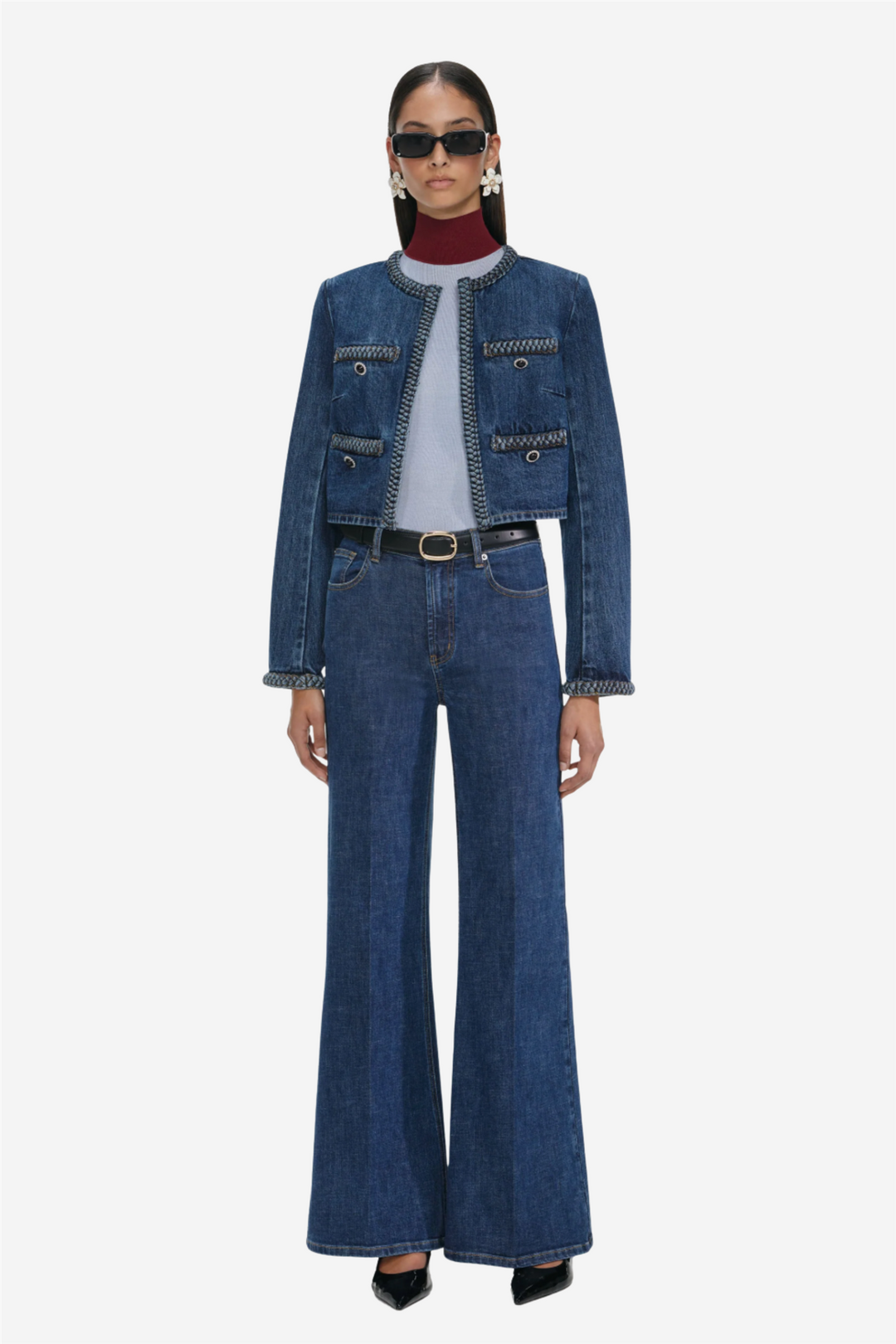 Self-Portrait Yttertøy Braided Denim Jacket Blue