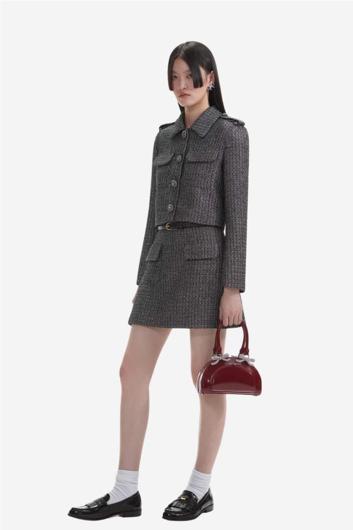 Self-Portrait Yttertøy Metallic Boucle Jacket Black