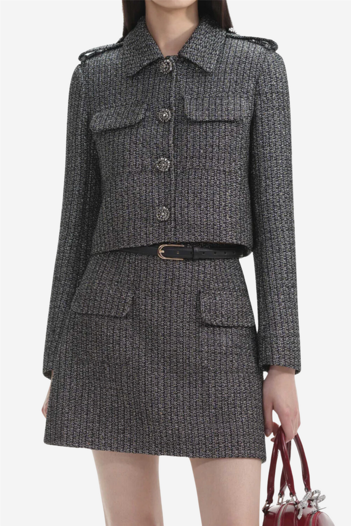 Self-Portrait Yttertøy Metallic Boucle Jacket Black