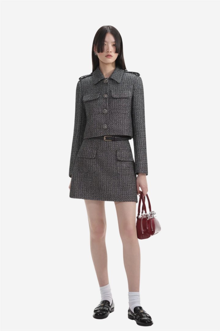 Self-Portrait Yttertøy Metallic Boucle Jacket Black