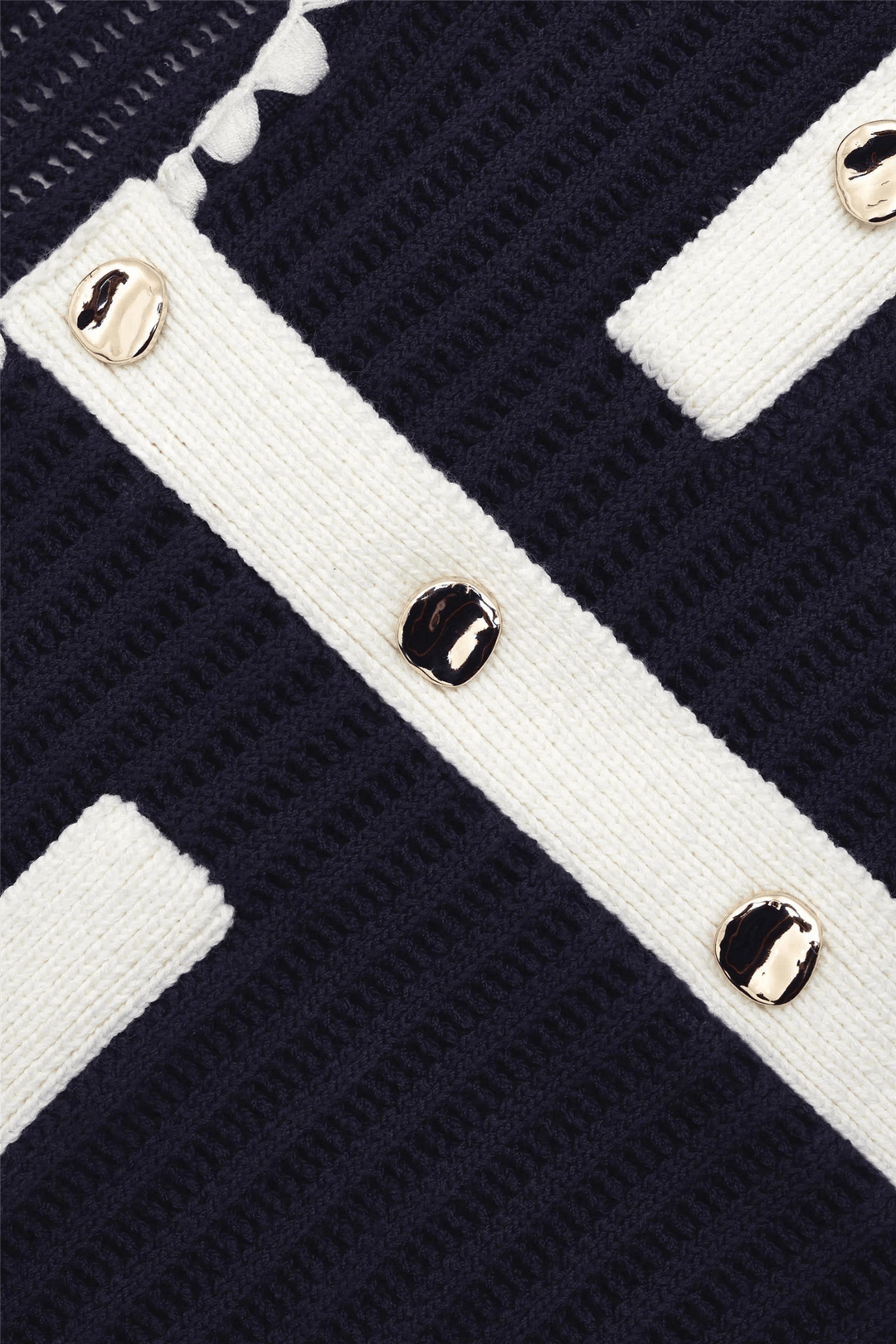 Self Portrait Yttertøy Navy Crochet Contrast Trim Cardigan