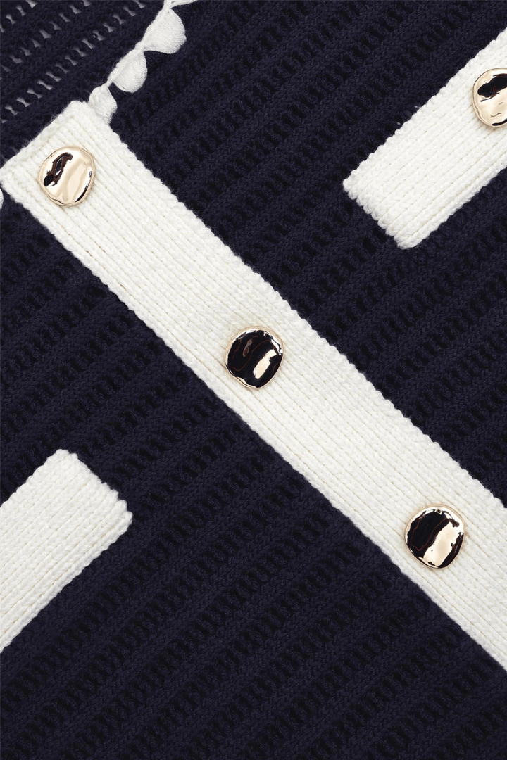 Self Portrait Yttertøy Navy Crochet Contrast Trim Cardigan