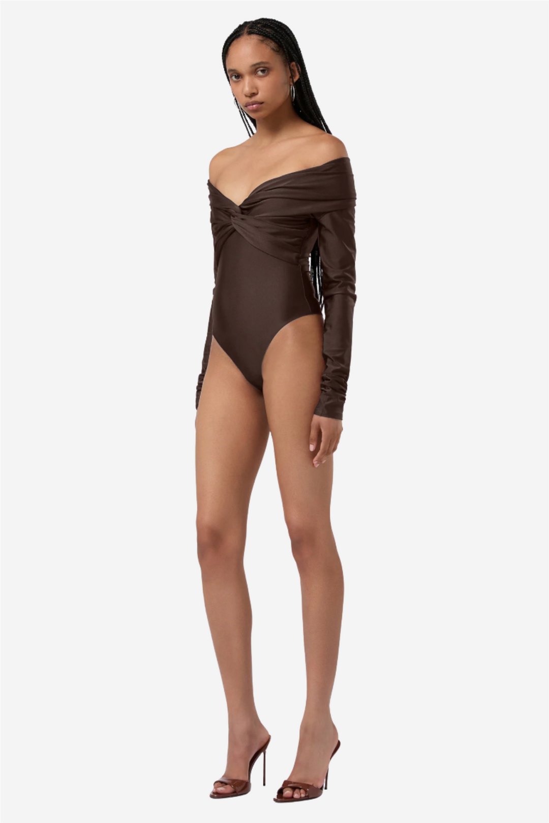 The Andamane Topper & t-skjorter Kendall Bodysuit Off-Shoulder Dark Brown