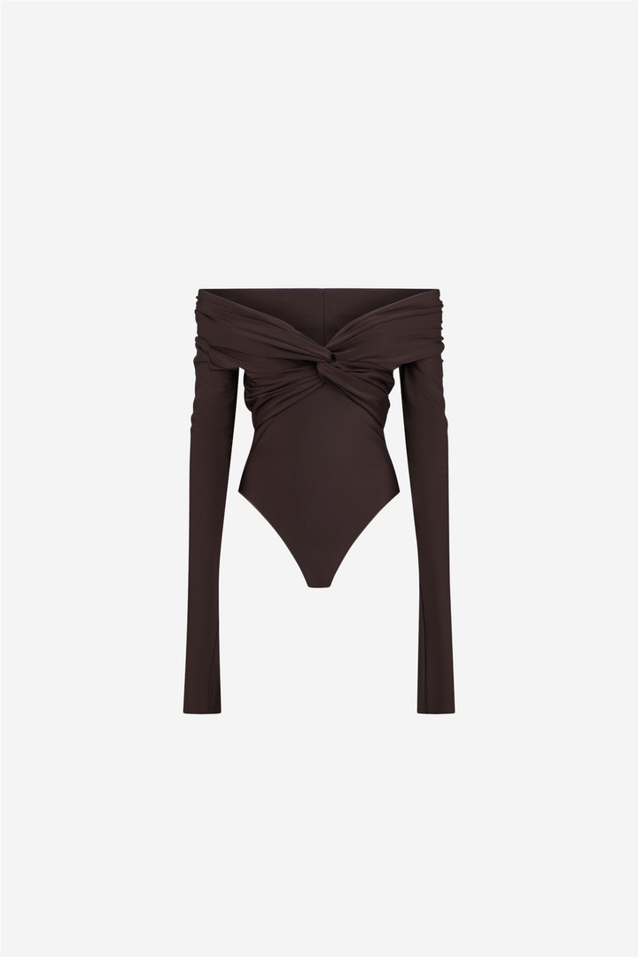The Andamane Topper & t-skjorter Kendall Bodysuit Off-Shoulder Dark Brown