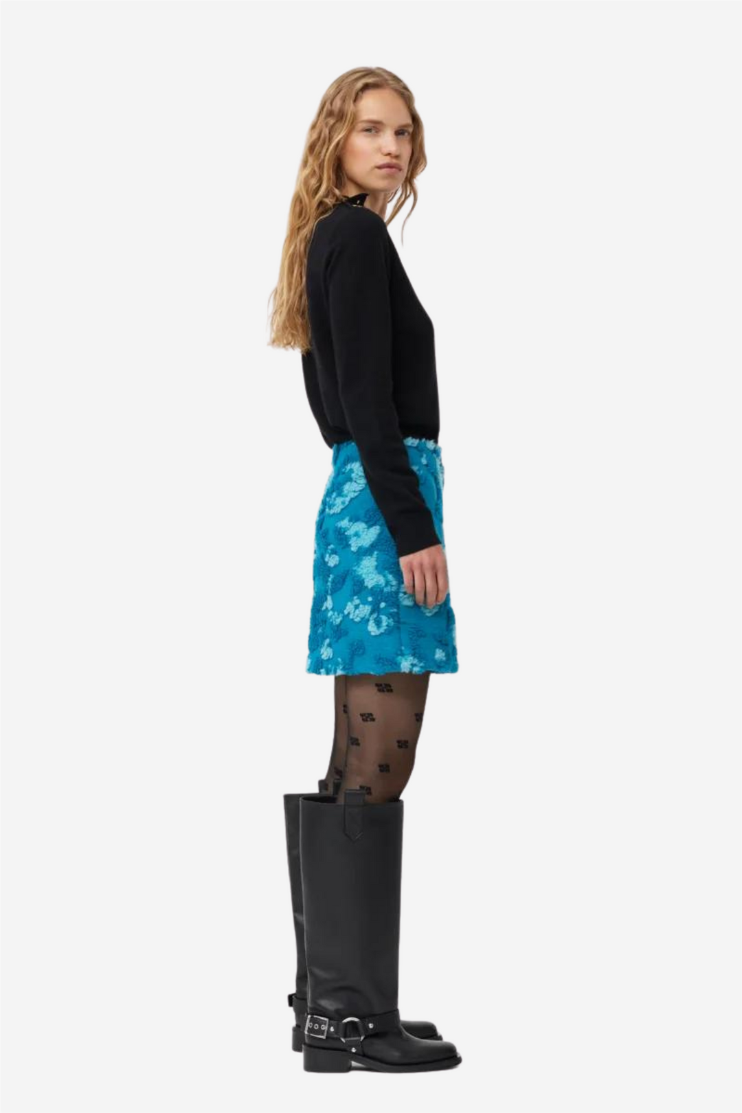 Soft 3D Jacquard Mini Skirt Algiers Blue