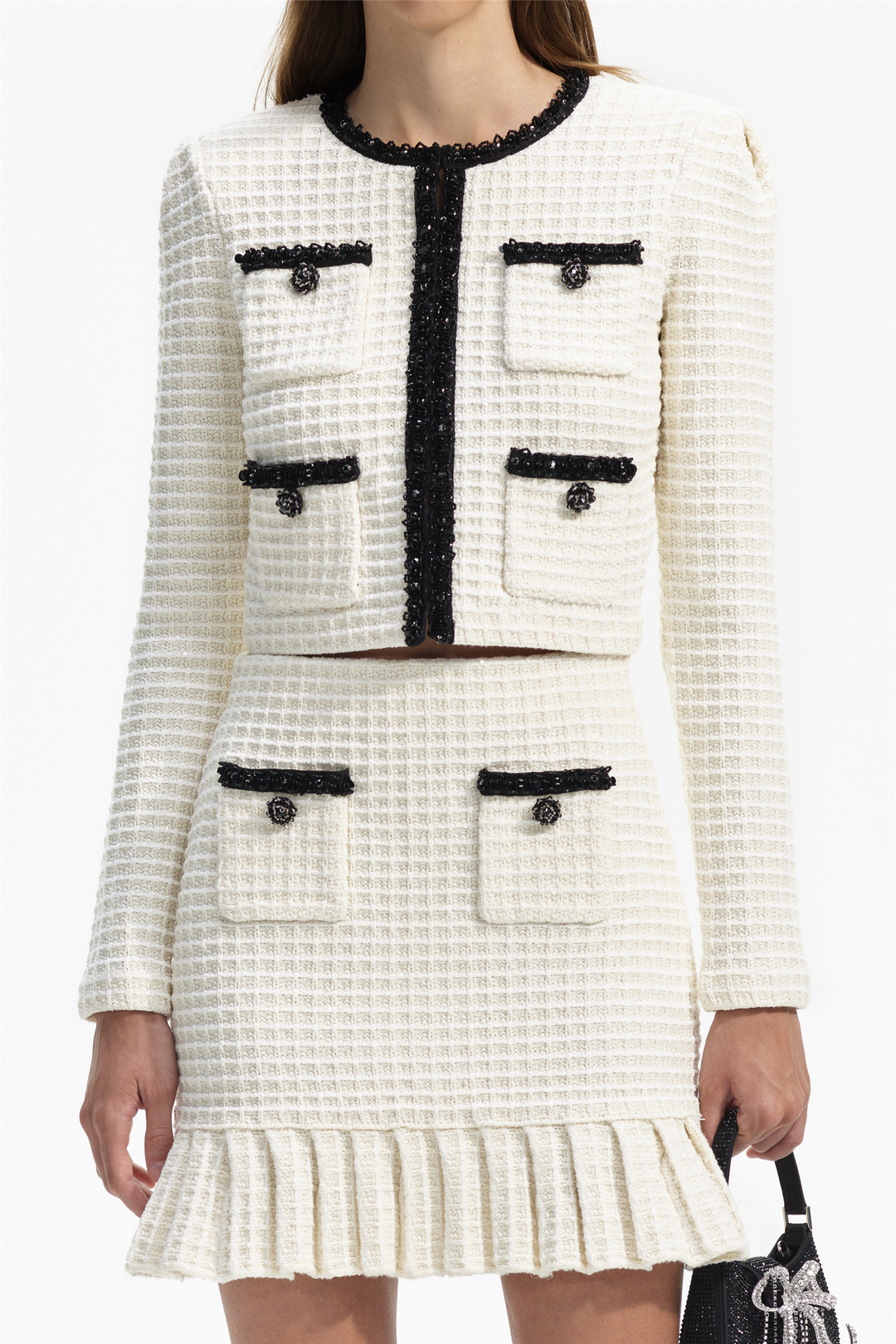 Cream Textured Knit Mini Skirt