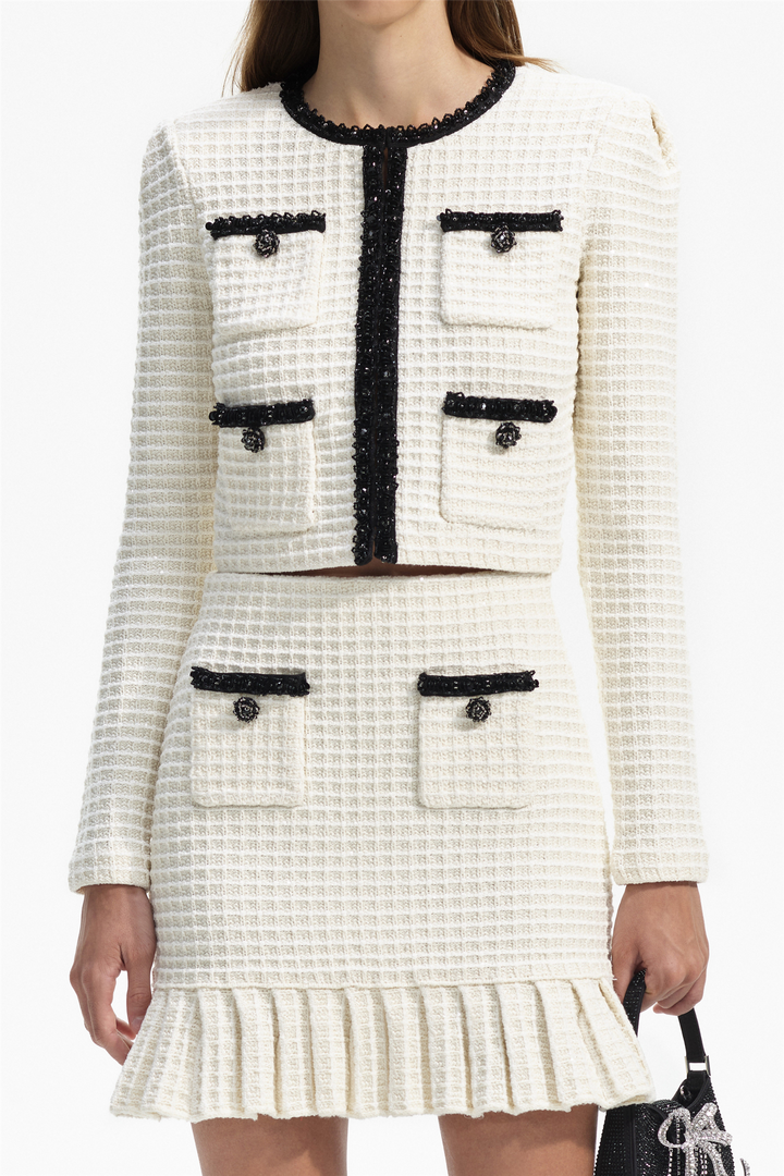 Cream Textured Knit Mini Skirt