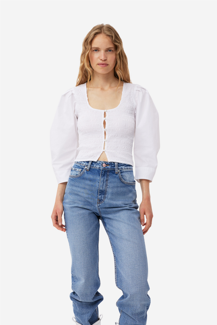 Cotton Poplin Smock Blouse Bright White