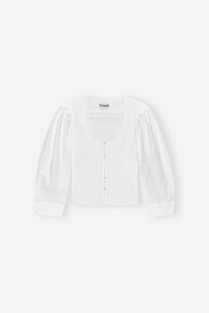 Cotton Poplin Smock Blouse Bright White