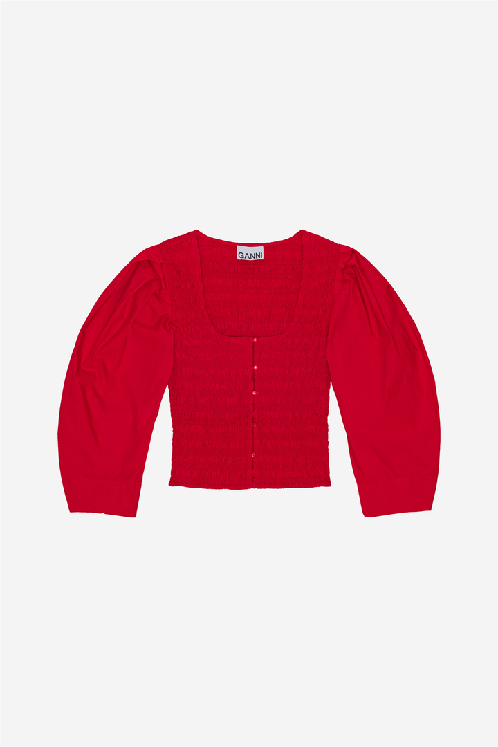 Cotton Poplin Smock Bloouse Racing Red