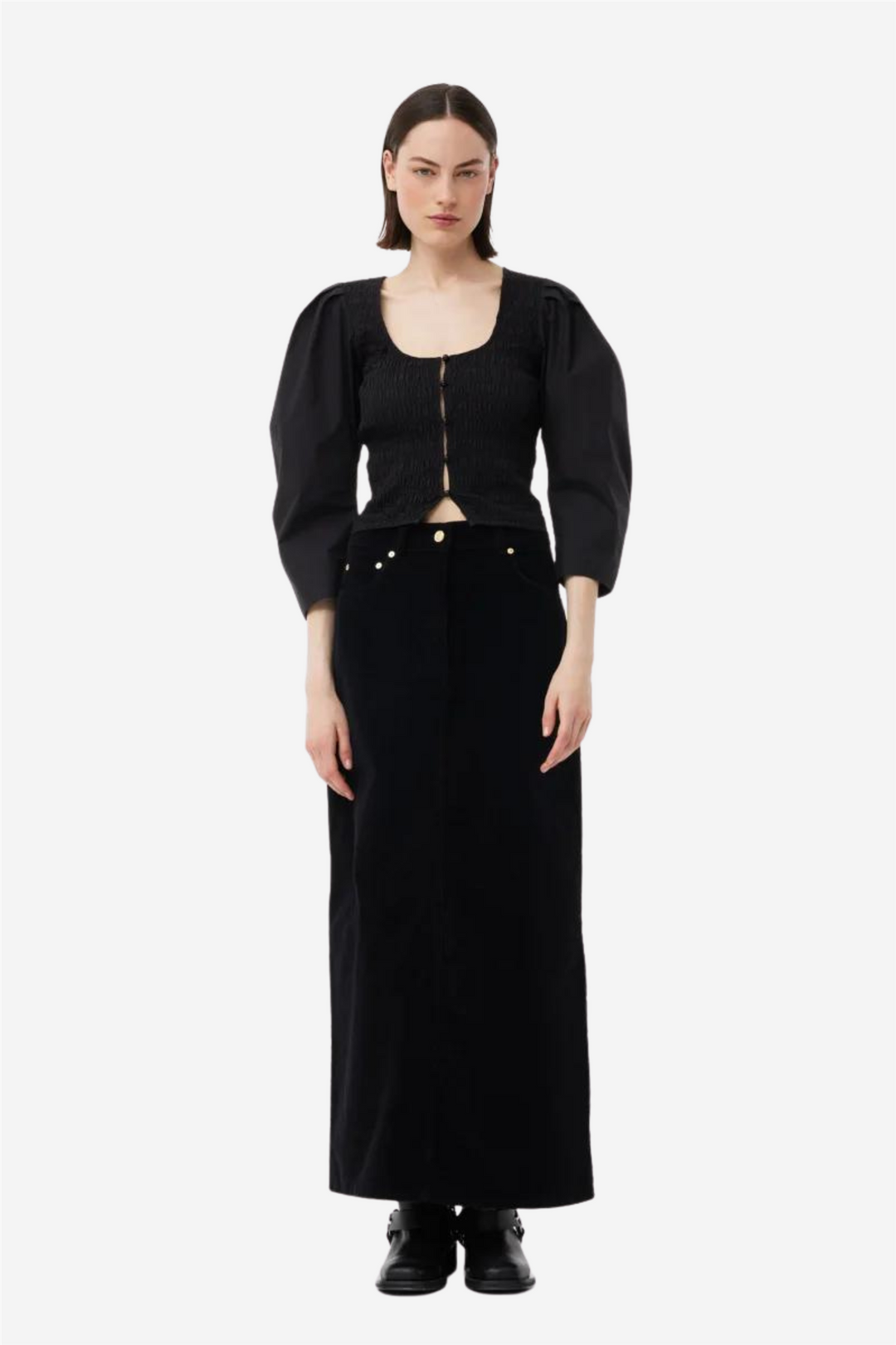 Cotton Poplin Smock Blouse Black