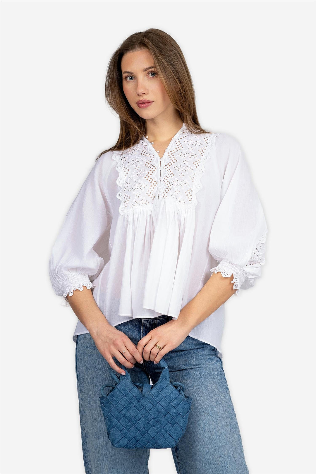 by TiMo Bluser &amp; Skjorter Cotton Slub Embroidery Blouse Perfect White