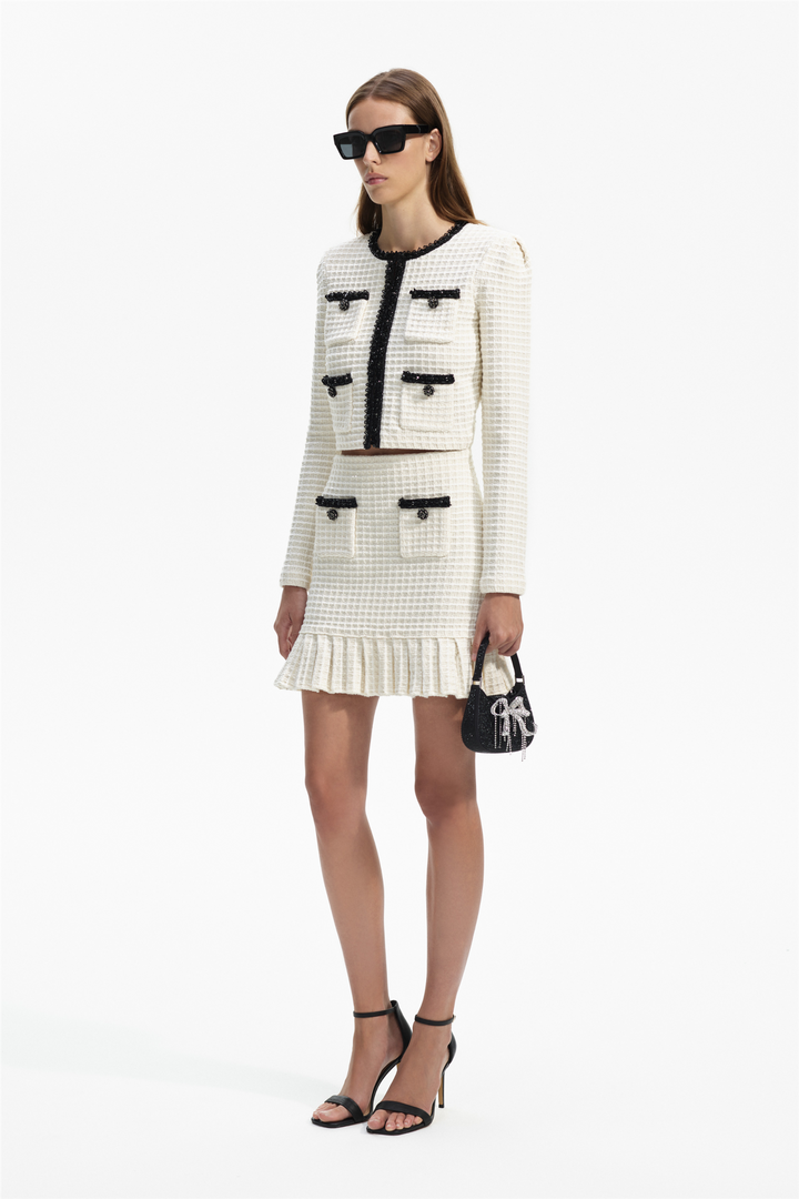 Cream Textured Knit Mini Skirt