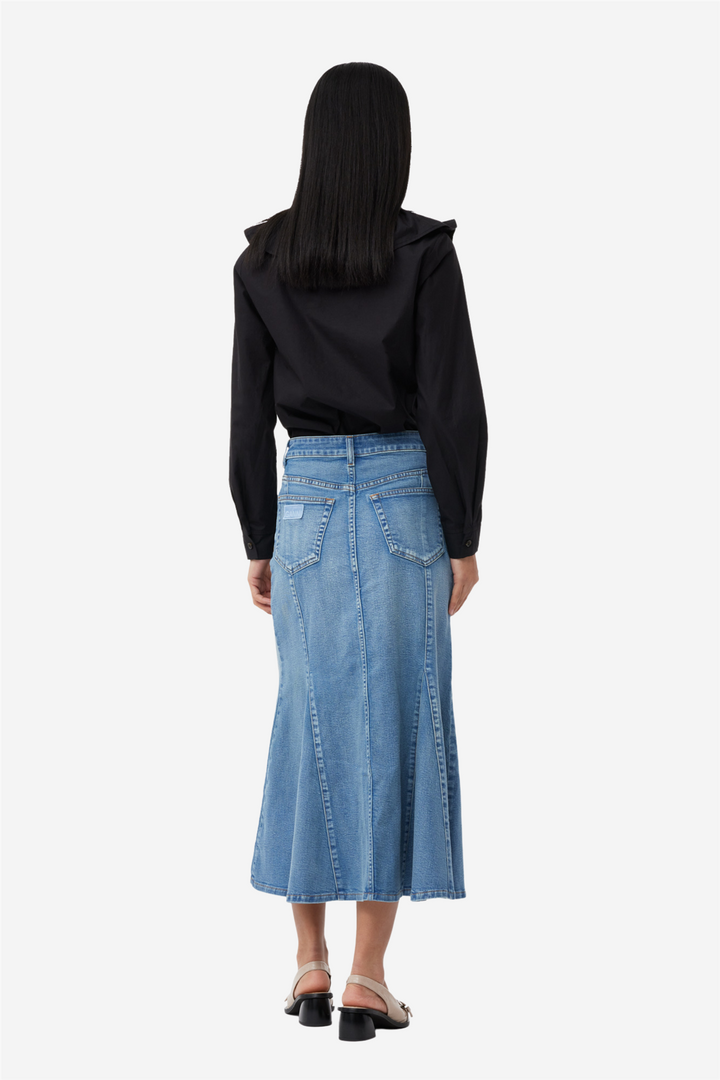 Cotton Poplin Ruffle V-neck Blouse Black