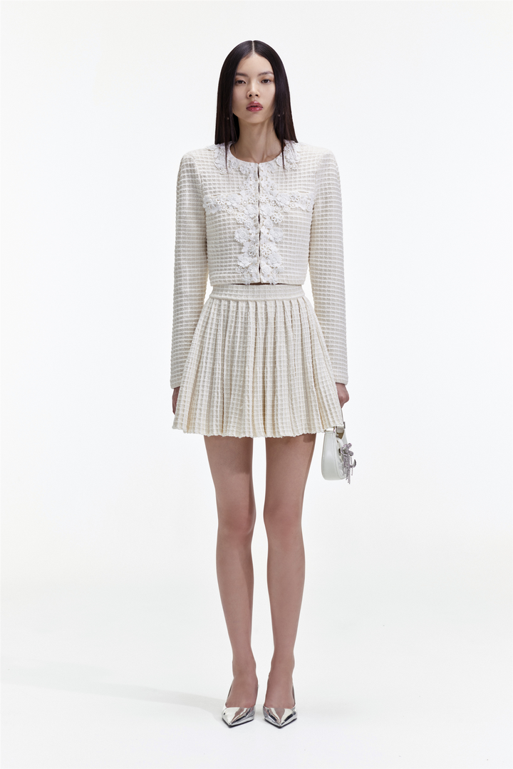 Cream Knit Floral Trim Cardigan